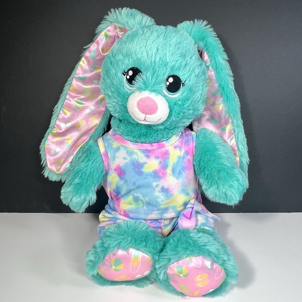 Build A Bear Ocean Vibes Teal Beach Bunny Plush 16" Tie Dye Outfit BAWB 2022